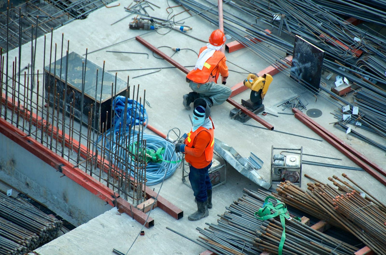 Extension leads and cabling running across a work site