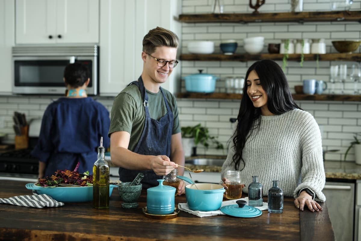 Kitchen bench with plug-in appliances in daily use